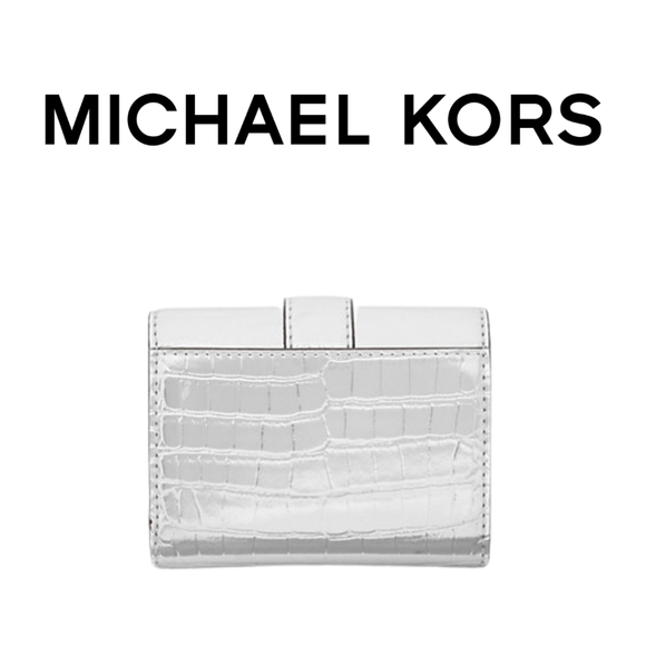 MICHAEL KORS- Carmen Medium Metallic Crocodile Tri-Fold Envelope Wallet - Silver - Picture 2 of 6